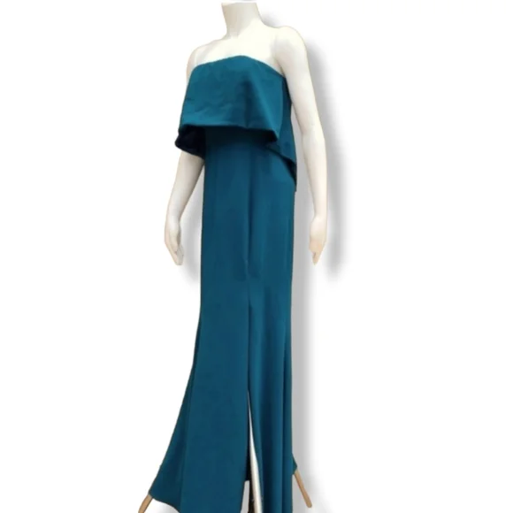JAY GODFREY Teal Strapless Satin Floor Length Gown S Dress Bridal Prom Wedding - Picture 6 of 12